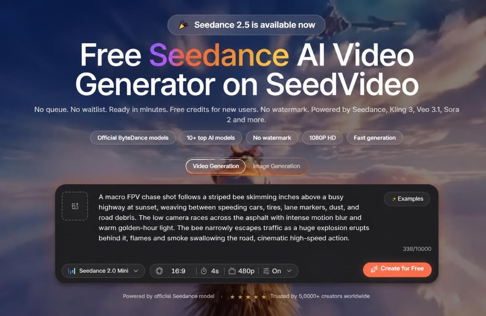 Seedance AI video generator review homepage