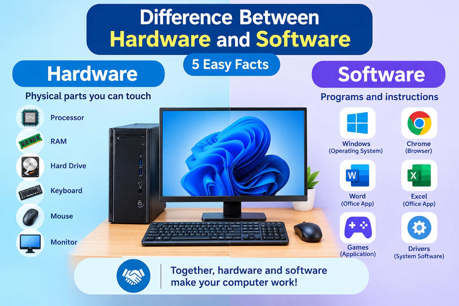 difference between hardware and software