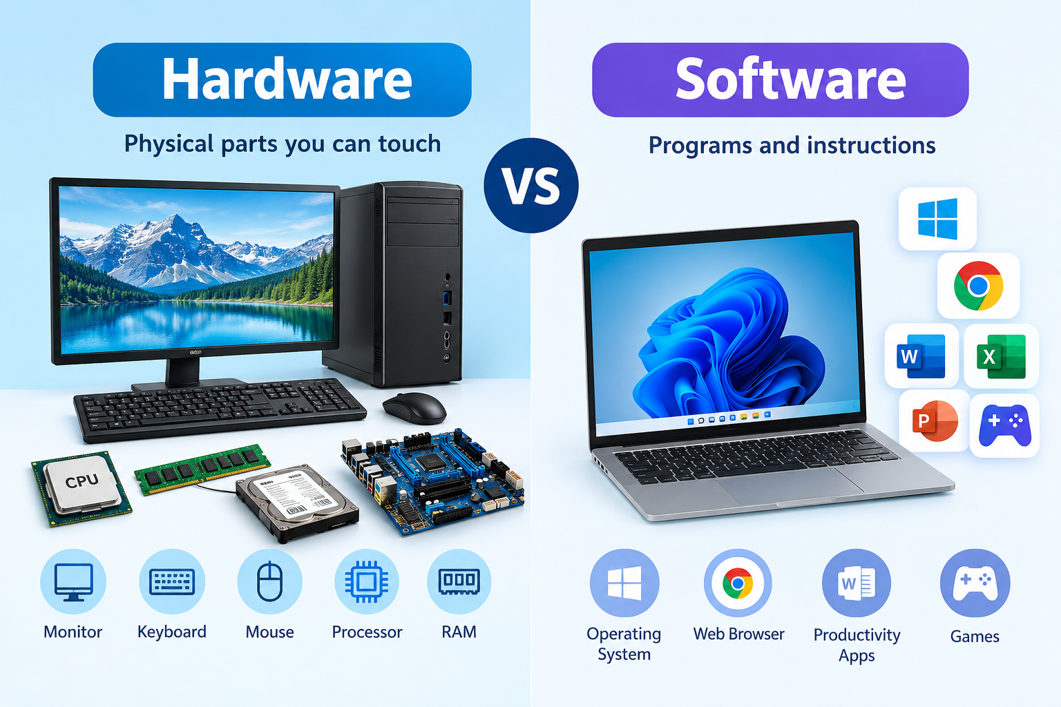 difference between hardware and software